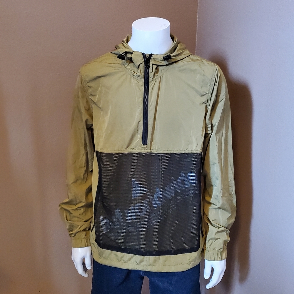 NWT HUF olive hooded wire frame anorak windbreaker size S